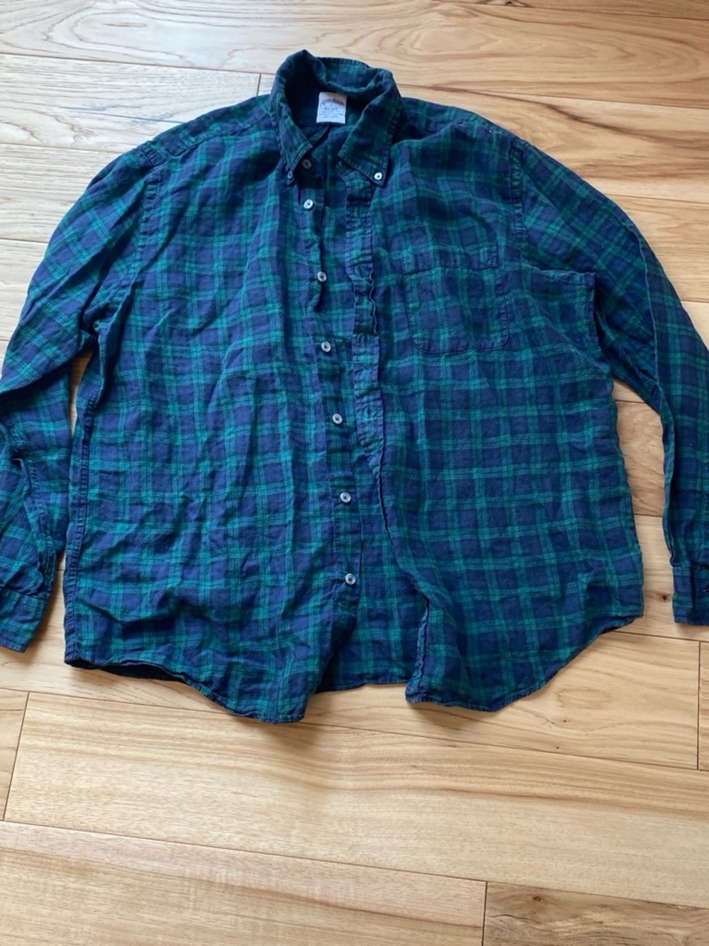 Brooks Brothers Green and Navy Plaid Button-Down Shirt